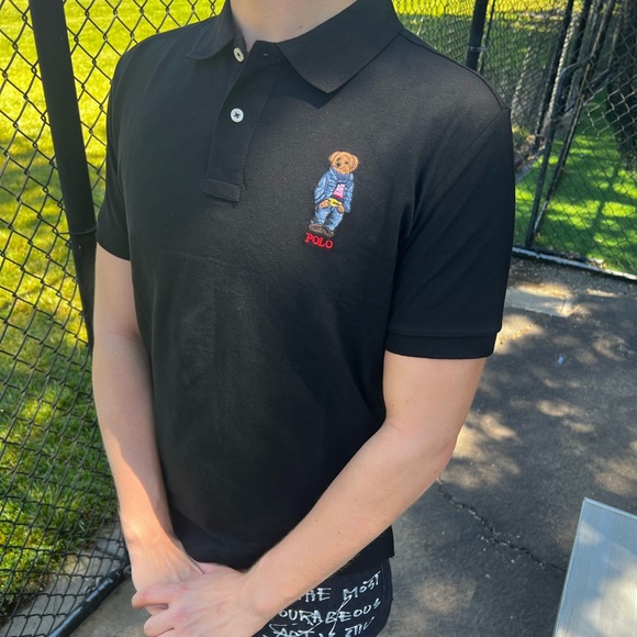 POLO BEAR RALPH LAUREN MEN TENNIS GOLF RUGBY SHIRT BLACK RED TEDDY CHRISTMAS NEW - Picture 4 of 16